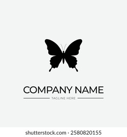 Logo Template, Butterfly Simple Concept, Logo retro Icon, Insect Animal Vector Illustration black and white