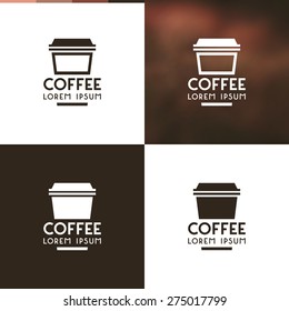 Logo template for cafe. Contour and silhouette versions for white, black and blurred backgrounds