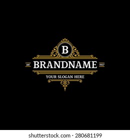 Logo template calligraphic elegant ornament lines. Sign for Restaurant, Royalty, Jewelry, Boutique, Cafe, Hotel, Heraldic.