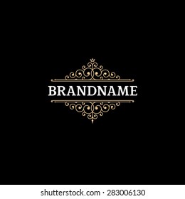 Logo template calligraphic elegant ornament lines. Sign for Restaurant, Royalty, Jewelry, Boutique, Cafe, Hotel, Heraldic.