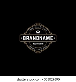 Logo template calligraphic elegant ornament lines with crown. Sign for Restaurant, Royalty, Jewelry, Boutique, Cafe, Hotel, Heraldic.