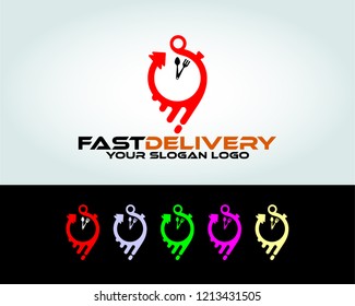 logo template and can be used for "fast delivery order" application icons that have a silhouette of coordinate images and cutlery such as spoons and forks