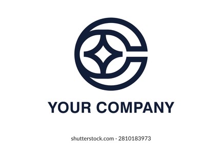 Logo Template with Circular Letter C Icon and Star Elements