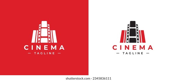 Logo template with city silhouette shape and film roll, suitable for film industry