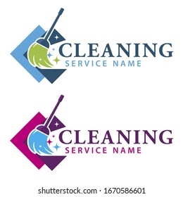 Logo template for cleaning service business, vector illustrations in two different color styles, isolated on white.