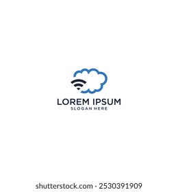 modelo de logotipo. Rede em nuvem e sinal wi-fi, design vetorial