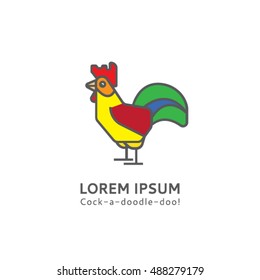 Logo template colored rooster on a white background. The linear vector rooster logo