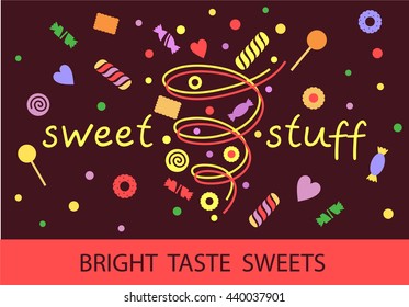 Logo template for confectionery, bakery. Candy store. Candy and cookies. Bright, festive style. Sweet stuff shop.