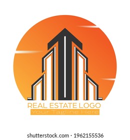 Logo template for construction and real estate, rental, rental, sale and purchase of housing. Vector illustration, flat design.