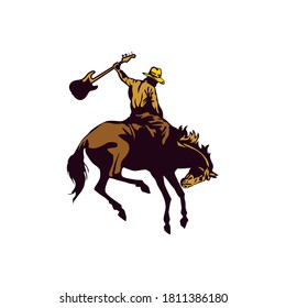 Logo Template of a Cowboy Riding a Horse Carrying a Guitar