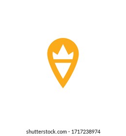 Logo template of crown and pin. Simple flat style. Vector logo template ready for use.
