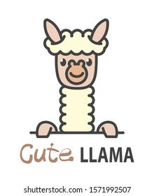 Logo template with cute alpaca or llama. Vector logo design template for zoo, veterinary clinics. Cartoon animal logo illustration.