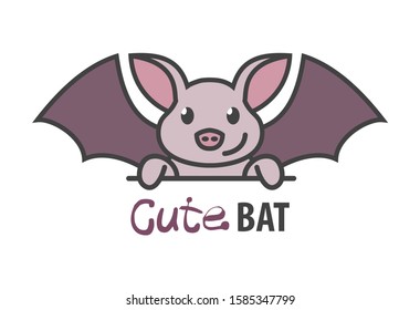 Logo template with cute curious bat. Vector logo design rearmouse template for zoo, veterinary clinics, etc. Cartoon animal logo illustration.