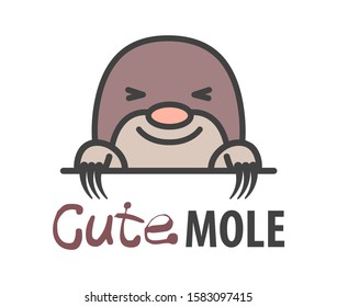 Logo template with cute curious mole. Vector logo design template for zoo, veterinary clinics, etc. Cartoon animal logo illustration.