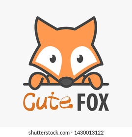 Logo template with cute fox. Vector logo design template for zoo, veterinary clinics and animal shelters. Cartoon foxy logo illustration. 