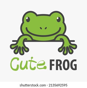 Logo template with cute frog. Vector logo design toad template for zoo, veterinary clinics, etc. Cartoon animal logo illustration.