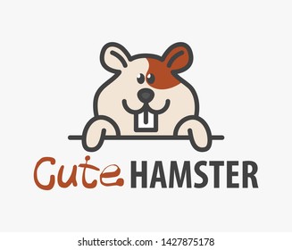 Logo template with cute hamster. Vector logo design template for pet shops, veterinary clinics and animal shelters. Cartoon cavy logo illustration.