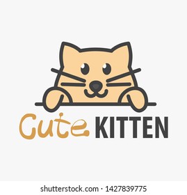 Logo template with cute kitten. Vector logo design template for pet shops, veterinary clinics and animal shelters. Cartoon cat logo illustration. 