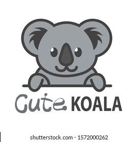 Logo template with cute koala. Vector logo design bear template for zoo, veterinary clinics. Cartoon animal logo illustration.