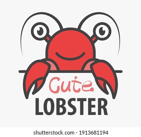 Logo template with cute lobster. Vector crayfish icon design template for sea food market. 