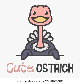 Logo template with cute Ostrich. Vector logo design template for zoo, veterinary clinics, etc. Cartoon exotic bird logo illustration. Camel bird sign.