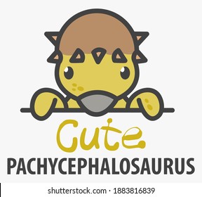 Logo template with cute Pachycephalosaurus. Vector logo design template for museum of paleontology or for childrens shop. Cartoon ancient dinosaur logo illustration.