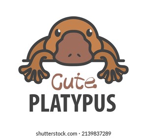 Logo template with cute platypus. Vector logo design template for zoo, veterinary clinics and animal shelters. Cartoon anatinus logo illustration. 