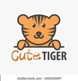 Logo template with cute tiger. Vector logo design template for zoo, veterinary clinics. Cartoon african animal logo illustration.
