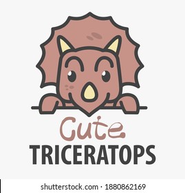 Logo template with cute triceratops. Vector logo design template for museum of paleontology or for childrens shop. Cartoon ancient dinosaur logo illustration.