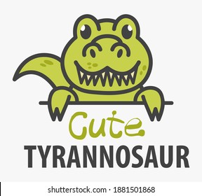 Logo template with cute tyrannosaur. Vector logo design template for museum of paleontology or for childrens shop. Cartoon ancient T-Rex dinosaur logo illustration.