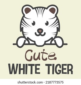 Logo template with cute white tiger. Vector logo design template for zoo, veterinary clinics, etc. Cartoon animal logo illustration.