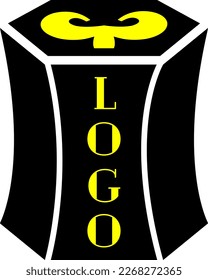 Logo template with decoration on a hexagonal cylinder. Vector illustration.