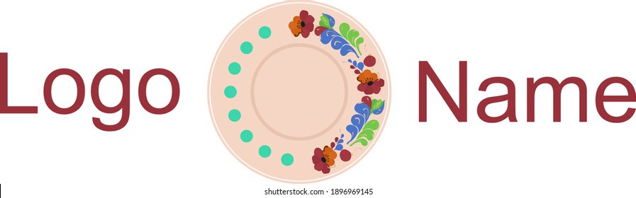 A logo template with a decorative plate. Vector illustration.