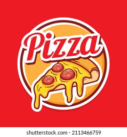 Logo template of delicious pizza with melted cheese 