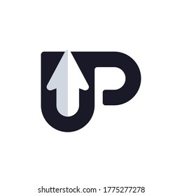 Concepto de diseño de plantillas de logotipos UP. Letra U y vector de logotipo P con combinación de flecha. 