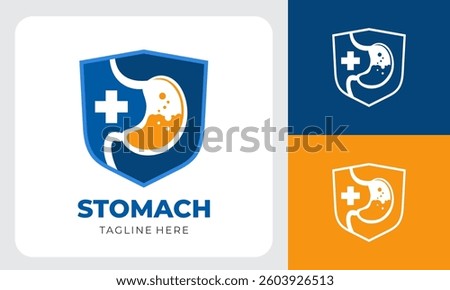 A logo template design featuring a stomach shield, incorporating modern medical symbolism and representing stomach protection and health.