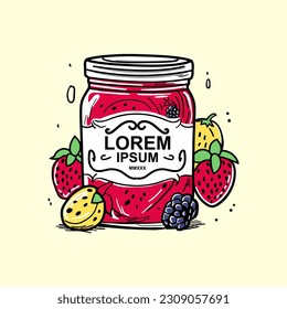 logo template design fresh fruit hand drawn