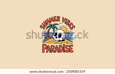 logo template design of a head skull on beach summer vibes vector design