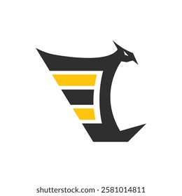 Logo template design with a letter E and an eagle. Vector illustration.