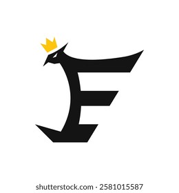 Logo template design with a letter E and an eagle with crown. Vector illustration.