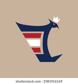 Logo template design with a letter E and an eagle with crown. Vector illustration.