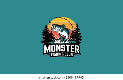 logo template design of a monster fishing club vector flat design