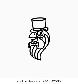 Logo template design with rooster in silk hat and bow tie. Vector  illustration.