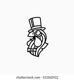 Logo template design with rooster in silk hat and with monocle. Vector  illustration.