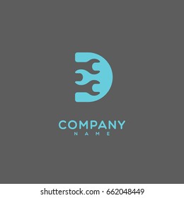 Logo template design with a stylize letter D on a gray background. Vector illustration.