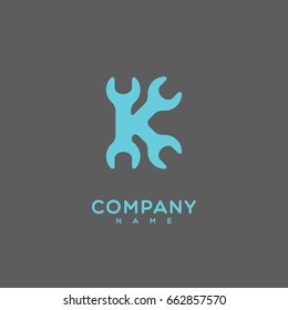 Logo template design with a stylize letter K on a gray background. Vector illustration.