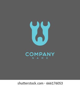 Logo template design with a stylize letter U on a gray background. Vector illustration.