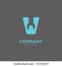 Logo template design with a stylize letter V on a gray background. Vector illustration.
