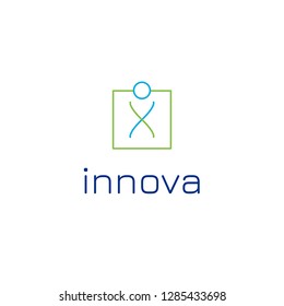 Logo template with DNA molecule idea for medical clinic scientific business service, drugs, pills, innovation startup. Simple line microbiology icon, genetic lab emblem.