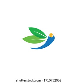 Logo template of dragonfly and leaf. Simple flat style. Vector logo template ready for use.